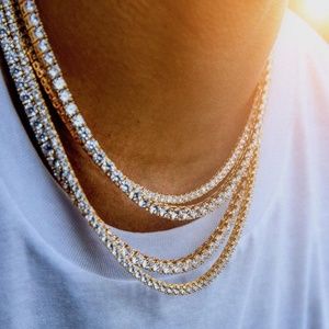 Mens CZ Diamond Tennis Chain 18" 22" 24"